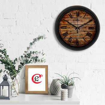 Rustic Wood Dark Brown Designer Round Analog Black Wall Clock 2