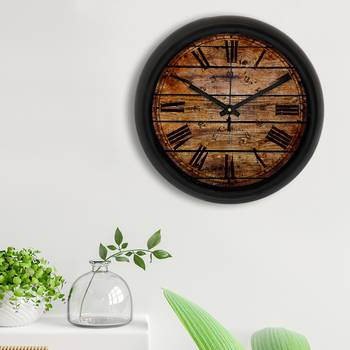 Rustic Wood Dark Brown Designer Round Analog Black Wall Clock 3