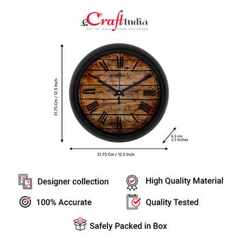 Rustic Wood Dark Brown Designer Round Analog Black Wall Clock 4