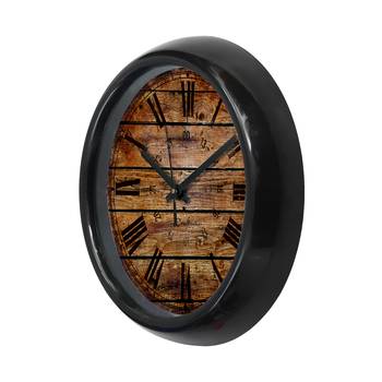 Rustic Wood Dark Brown Designer Round Analog Black Wall Clock 5