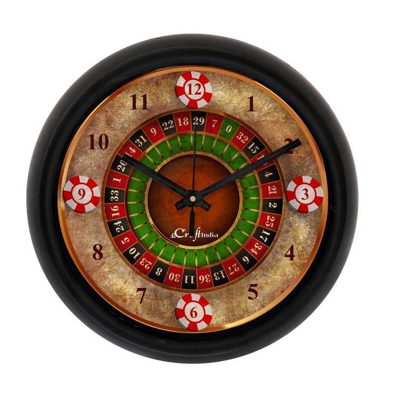 Casino Poker Chips Designer Round Analog Black Wall Clock