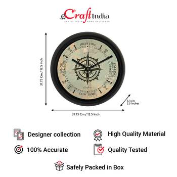 Compass Designer Round Analog Black Wall Clock 4