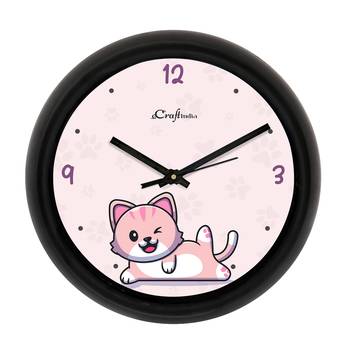 Winky Cat Designer Round Analog Black Wall Clock 1