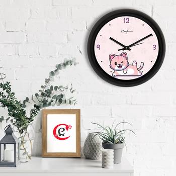 Winky Cat Designer Round Analog Black Wall Clock 2