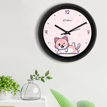 Winky Cat Designer Round Analog Black Wall Clock 3