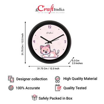 Winky Cat Designer Round Analog Black Wall Clock 4