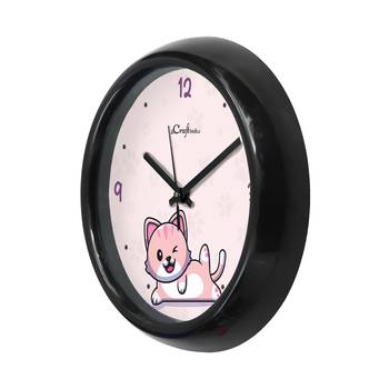Winky Cat Designer Round Analog Black Wall Clock 5