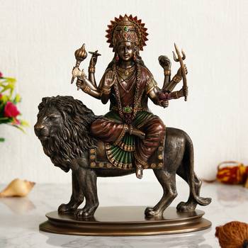 Goddess Durga on Lion Cold Cast Bronze Resin Decorative Figurine 2