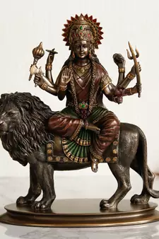Goddess Durga on Lion Cold Cast Bronze Resin Decorative Figurine