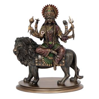 Goddess Durga on Lion Cold Cast Bronze Resin Decorative Figurine 3