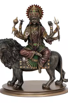 Goddess Durga on Lion Cold Cast Bronze Resin Decorative Figurine