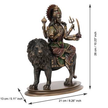 Goddess Durga on Lion Cold Cast Bronze Resin Decorative Figurine 4
