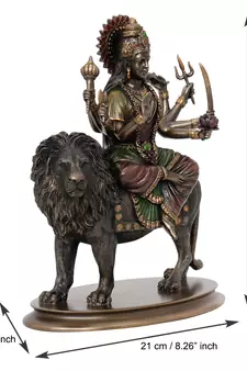 Goddess Durga on Lion Cold Cast Bronze Resin Decorative Figurine