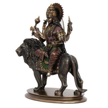 Goddess Durga on Lion Cold Cast Bronze Resin Decorative Figurine 5