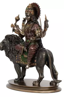 Goddess Durga on Lion Cold Cast Bronze Resin Decorative Figurine