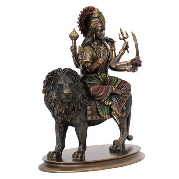 Goddess Durga on Lion Cold Cast Bronze Resin Decorative Figurine 6