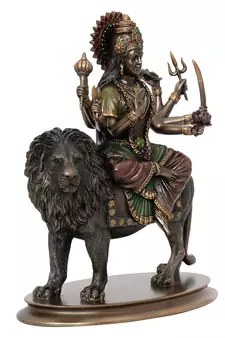 Goddess Durga on Lion Cold Cast Bronze Resin Decorative Figurine