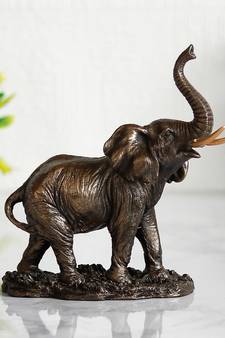 Elephant with Trunk Up Cold Cast Bronze Resin Decorative Figurine