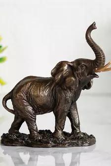 Elephant with Trunk Up Cold Cast Bronze Resin Decorative Figurine
