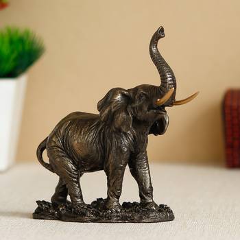 Elephant with Trunk Up Cold Cast Bronze Resin Decorative Figurine 2