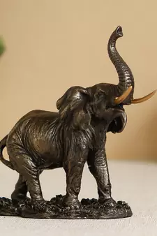 Elephant with Trunk Up Cold Cast Bronze Resin Decorative Figurine