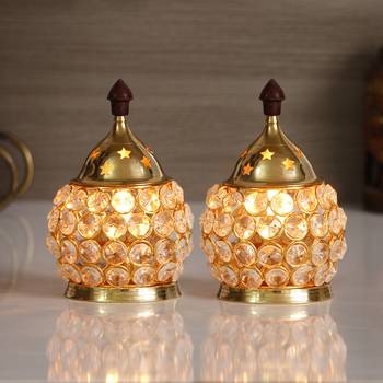 Set of  Crystal and Brass Akhand Diya 1