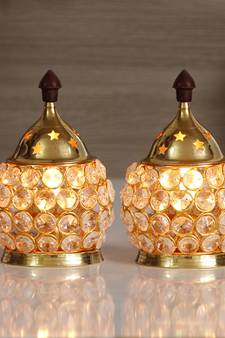 Set of  Crystal and Brass Akhand Diya