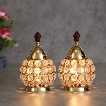 Set of  Crystal and Brass Akhand Diya 2