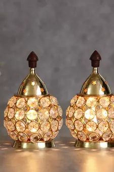 Set of  Crystal and Brass Akhand Diya
