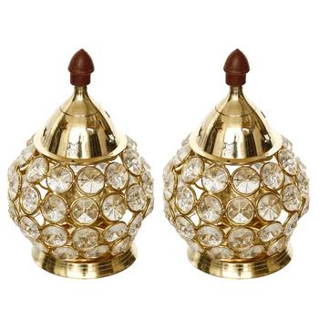 Set of  Crystal and Brass Akhand Diya 3