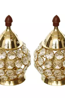 Set of  Crystal and Brass Akhand Diya
