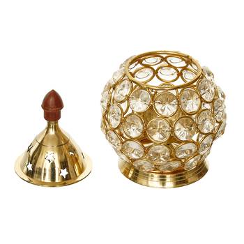Set of  Crystal and Brass Akhand Diya 5