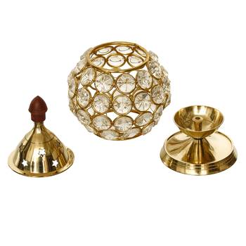 Set of  Crystal and Brass Akhand Diya 6