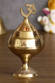 Om and Swastik Brass Diya