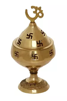 Om and Swastik Brass Diya