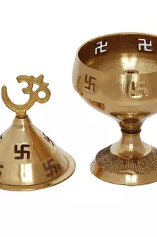 Om and Swastik Brass Diya