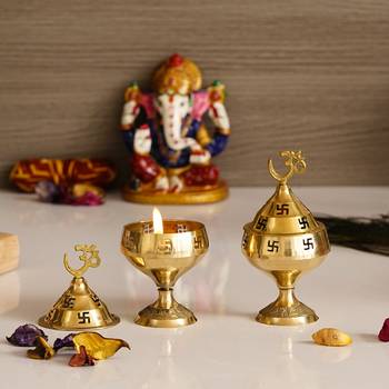 Set of  Om and Swastik Brass Diya 1