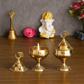 Set of  Om and Swastik Brass Diya 2