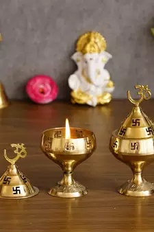 Set of  Om and Swastik Brass Diya