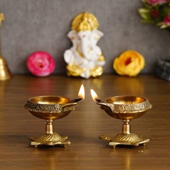 Set of  Brass Diya with Tortoise Base 1