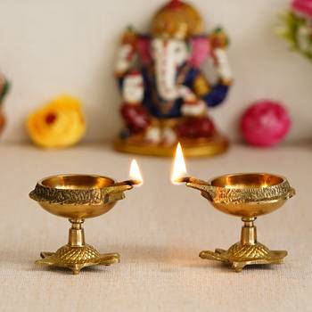 Set of  Brass Diya with Tortoise Base 2