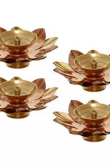 Set of 4 Floral Shape Metal Diya