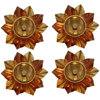 Set of 4 Floral Shape Metal Diya 6