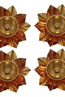 Set of 4 Floral Shape Metal Diya