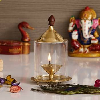 Brass Akhand Diya with Glass 1