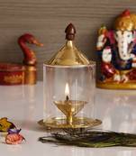 Brass Akhand Diya with Glass