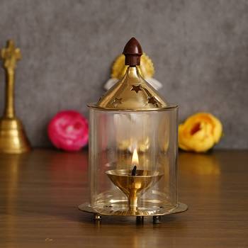 Brass Akhand Diya with Glass 2