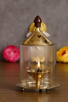 Brass Akhand Diya with Glass