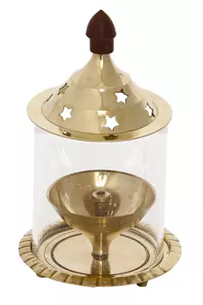 Brass Akhand Diya with Glass