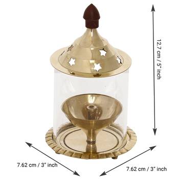 Brass Akhand Diya with Glass 4